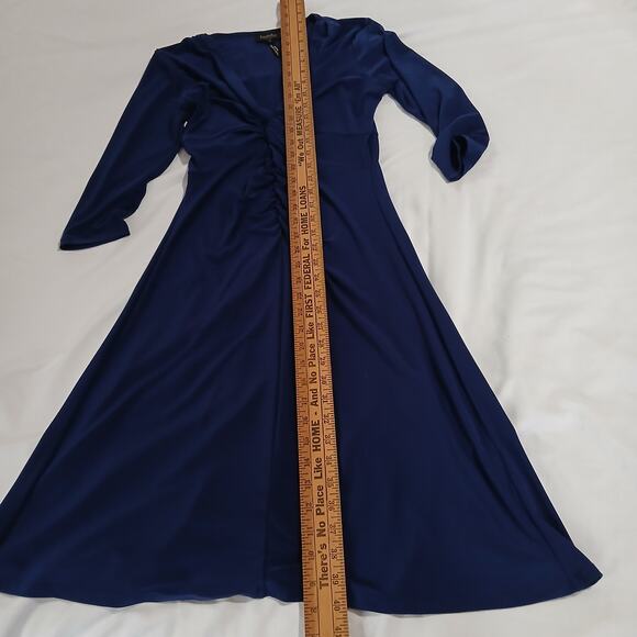 Laundry by Shelli Segal Small Royal Blue Long-Sleeved Ruched V Neck Dress A Line - Picture 8 of 10